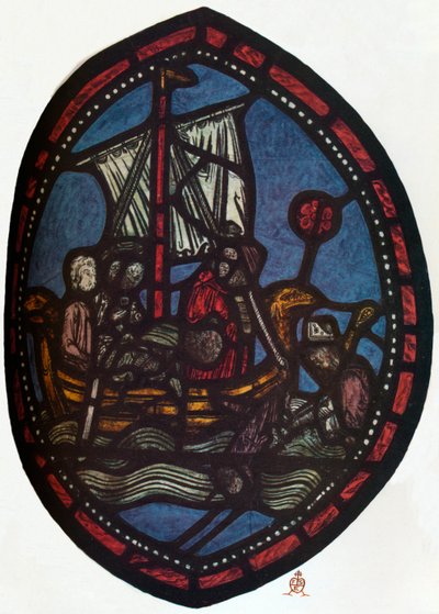 St. Nicolaas raam in de Jeruzalem Kamer van Westminster Abbey: Nicolaas en de valse pelgrim door Unbekannt