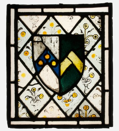 Glas-in-lood paneel met heraldisch schild van Johnson, Brits door Unbekannt