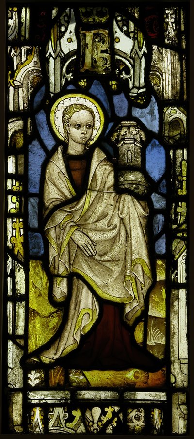 Glas-in-loodpaneel met St. Barbara, Brits, ca. 1450 door Unbekannt