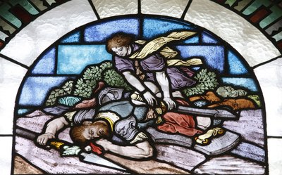 Glas-in-lood: David en Goliath, Boedapest, Hongarije door Unbekannt
