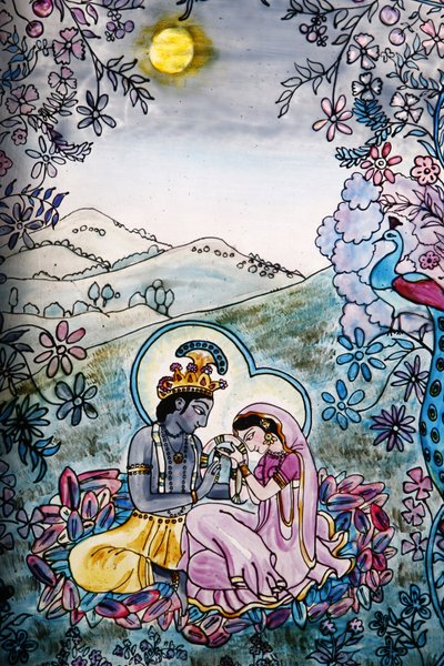 Glas-in-lood in Iskcon-tempel: Krishna en Rada, Londen, Groot-Brittannië door Unbekannt