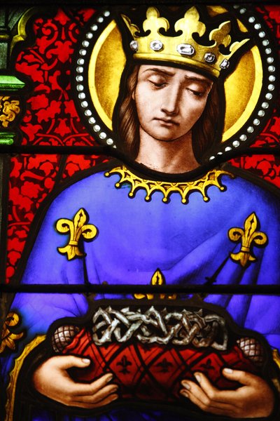 Glas-in-lood in de Sint-Pauluskerk, Lyon: Sint Lodewijk draagt de doornenkroon, Lyon, Frankrijk door Unbekannt