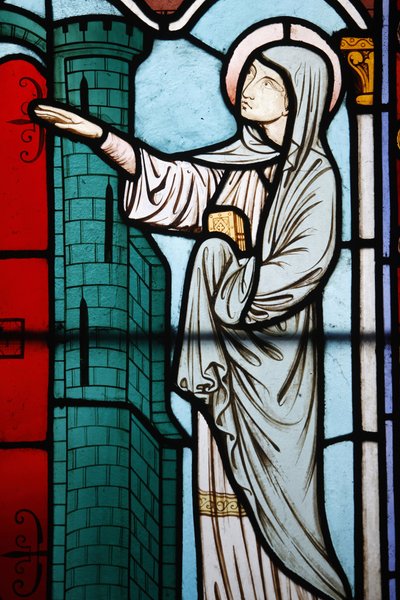 Glas-in-loodraam in de Notre Dame kathedraal klooster: het verhaal van Sainte Genevieve, patroonheilige van Parijs, Parijs, Frankrijk door Unbekannt