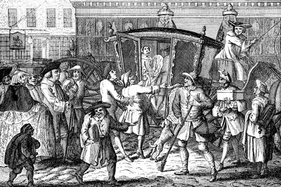 Stand koetsier, of de trotse dame goed passend, 1750 door Unbekannt