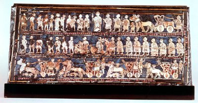 Standaard van Ur, de oorlogszijde, uit de Koninklijke Begraafplaats van Ur, Sumerisch, ca. 2500 v.Chr. door Unbekannt