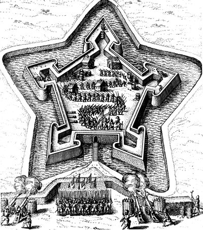 Sterfort verdedigd door een gracht onder belegering, 1617-1619 door Unbekannt