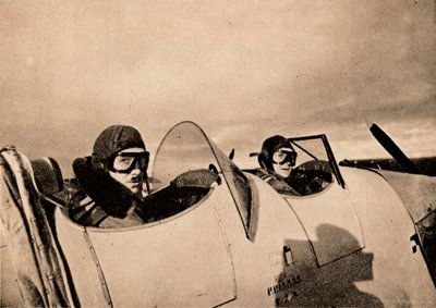 Begin van een instructievlucht in een Miles Magister. De leerling zit in de achterste cockpit door Unbekannt