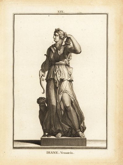 Standbeeld van Diana Venatrix, Romeinse godin van de jacht, met boog, pijl en koker door Unbekannt