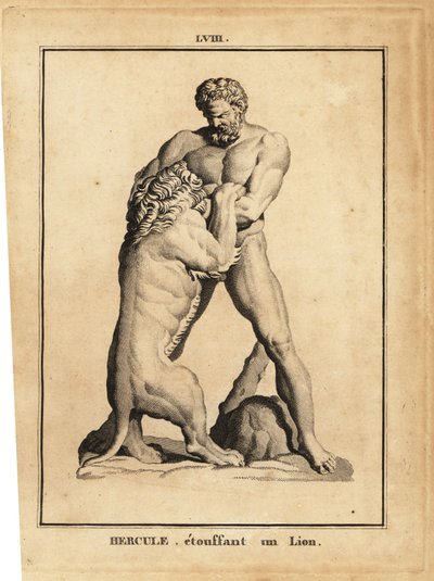 Standbeeld van Hercules, Romeinse held en god, die een leeuw verstikt door Unbekannt