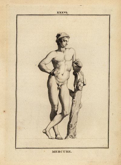 Standbeeld van Mercurius, Romeinse god van handel en communicatie, met gevleugelde hoed petasos en geitenhuid door Unbekannt