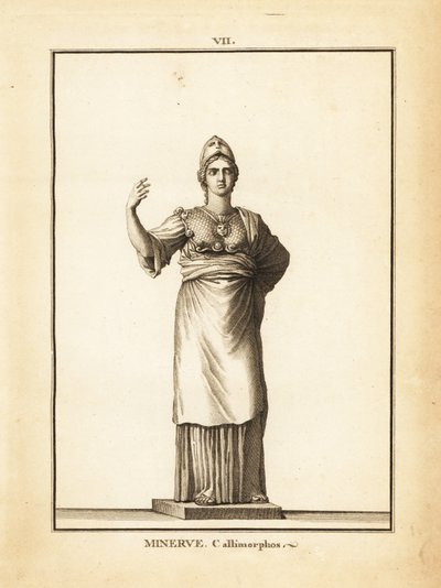 Beeld van de Romeinse godin van wijsheid Minerva Callimorphos, met helm door Unbekannt