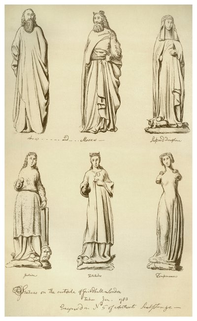 Standbeelden voorheen aan de buitenkant van Guildhall, City of London, 1783-1886 door Unbekannt
