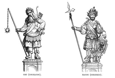 Standbeelden van Gog Gogmagog en Magog Corineus, 1886 door Unbekannt