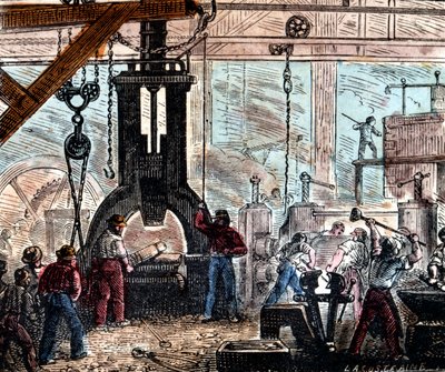 Stoomhamer in gebruik in een ijzerfabriek, Frankrijk, 1867 door Unbekannt