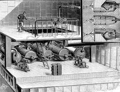 Stoomturbines geïnstalleerd in het Dover-pakketboot Queen, 1904 door Unbekannt