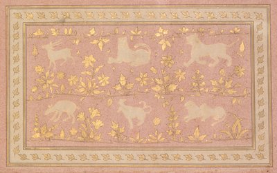 Gestencilde Scènes van Leeuw en Gazelle, ca. 1710 door Unbekannt