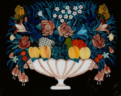 Stilleven - Bloemen en fruit in witte en roze kom door Unbekannt
