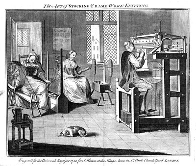 Werkplaats voor kousenbreien, 1750 door Unbekannt