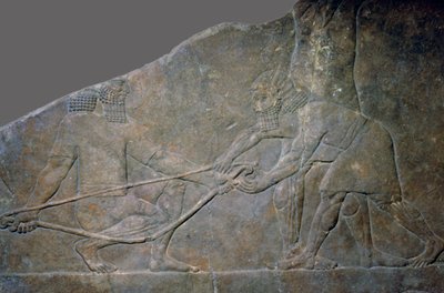 Stenen paneel uit het Noordpaleis van Ashurbanipal, Nineveh, Noord-Irak, Neo-Assyrisch, ca. 645 v.Chr. door Unbekannt