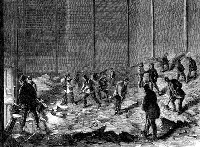 Opslag van ijs in geïsoleerde schuren bij Charless Ice Store, Chelsea, Londen, 1861 door Unbekannt