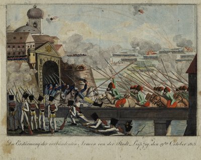 Bestorming van de stad Leipzig door de geallieerde troepen door Unbekannt
