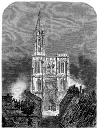 Kathedraal van Straatsburg tijdens het laatste bombardement van de stad, Frans-Duitse Oorlog, 1870 door Unbekannt