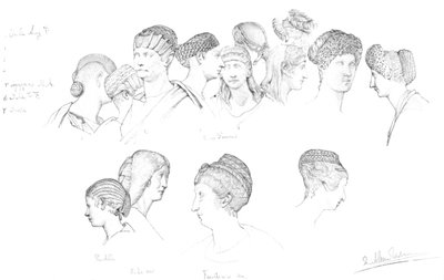 Studies van Romeinse hoofdtooien in het Uffizi Museum, Florence, ca. 1880-1882 door Unbekannt