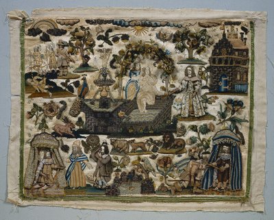 Stumpwork paneel: Verhaal van David en Bathseba, 1658 door Unbekannt