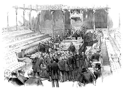 Beëdiging van leden in het Lagerhuis, Westminster, Londen, ca. 1905 door Unbekannt
