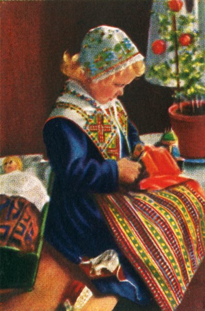 Zweeds meisje dat met poppen speelt, ca. 1928 door Unbekannt