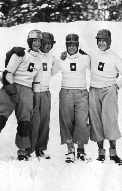 Zwitserse viermans bobsleeteam, Olympische Winterspelen, Garmisch-Partenkirchen, Duitsland, 1936 door Unbekannt