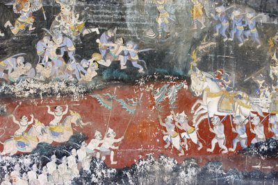 Zilveren Pagode Deze muurschildering toont scènes uit de Reamker, de Cambodjaanse versie van het klassieke hindoeïstische gedicht Ramayana, Phnom Penh, Cambodja door Unbekannt