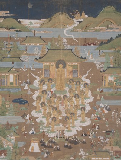 Taima Tempel Mandala- Amida verwelkomt Chūjōhime in het Westelijke Paradijs door Unbekannt