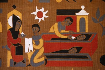 Wandtapijt in de Saint-Pierre de Solesmes abdij: Leven van Sint Benedictus, Solesmes, Frankrijk door Unbekannt
