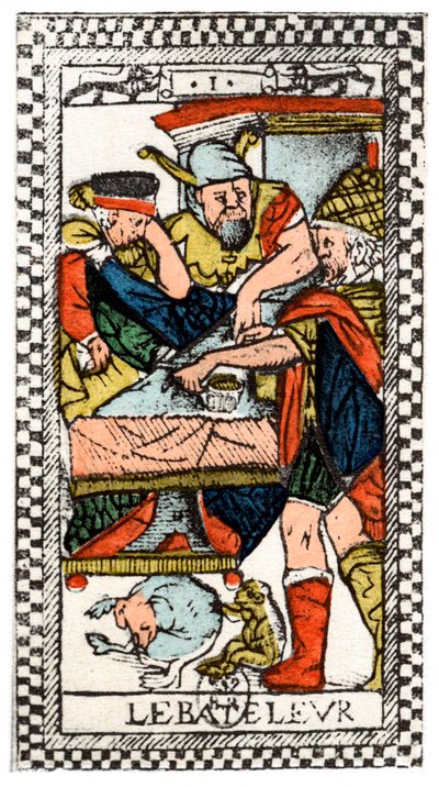 Tarotkaart van de Goochelaar of Mountebank, Parijse Tarot door Unbekannt