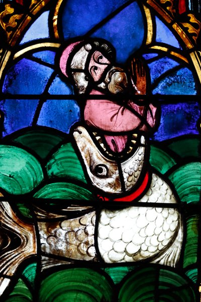 Saint-Étienne Calvinistische kerk, Glas-in-loodraam, Jona en de Walvis, Straatsburg, Frankrijk door Unbekannt