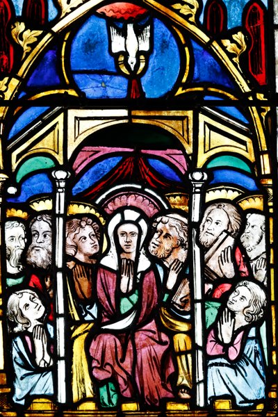 Temple Saint-Étienne Calvinistische kerk, Glas-in-loodraam, De Tenhemelopneming van Maria, Straatsburg, Frankrijk door Unbekannt