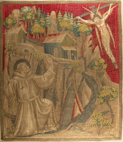 Textiel met Sint Franciscus die de stigmata ontvangt, Italiaans, eind 14e eeuw door Unbekannt