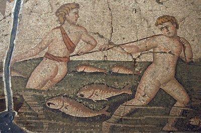 Thalasse en de naakte vissersmozaïek uit Vakto, detail, Turkije door Unbekannt