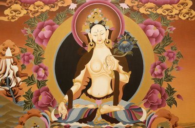 Thangka die de Witte Tara godin afbeeldt, Boeddhistisch symbool van een lang leven, Bhaktapur, Nepal door Unbekannt
