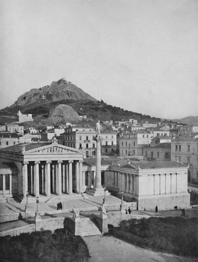 De Academie, met de berg Lycabettus op de achtergrond, 1913 door Unbekannt