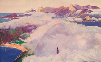 De luchtkabelbaanwagen die afdaalt van de Suikerbroodberg, 1914 door Unbekannt