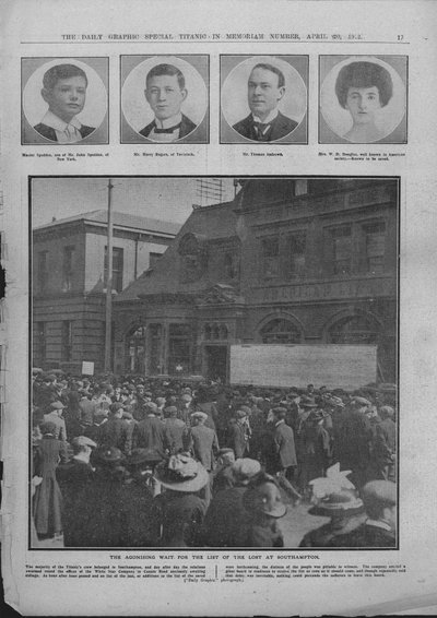 De Pijnlijke Wacht op de Lijst van de Verlorenen in Southampton, 20 april 1912 door Unbekannt