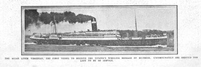 De Allan Liner Virginian, het eerste schip dat het draadloze bericht ontving..., 20 april 1912 door Unbekannt