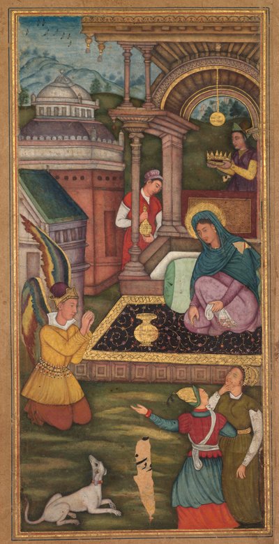 De Annunciatie, uit een Mirat al-quds van pater Jerome Xavier Spaans door Unbekannt