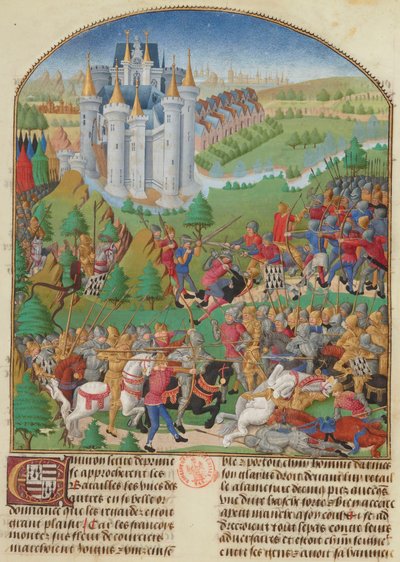 De Slag bij Auray op 29 september 1364 Miniatuur uit Compillatie door Unbekannt