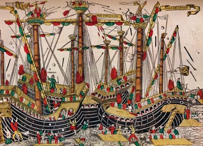 De slag bij Zonchio Navarino, c1499 door Unbekannt