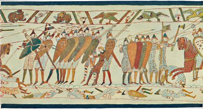 Het begin van de Slag bij Senlac, Bayeux Tapestry, 15e eeuw, 1902 door Unbekannt