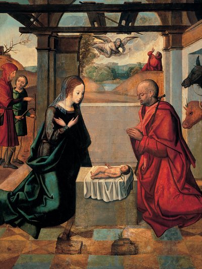 De geboorte van Christus en de annunciatie aan de herders door Unbekannt