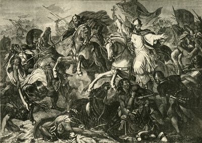 De bisschop van Ratisbon bij de Slag bij Augsburg, Slag bij Lechfeld 955, 1890 door Unbekannt
